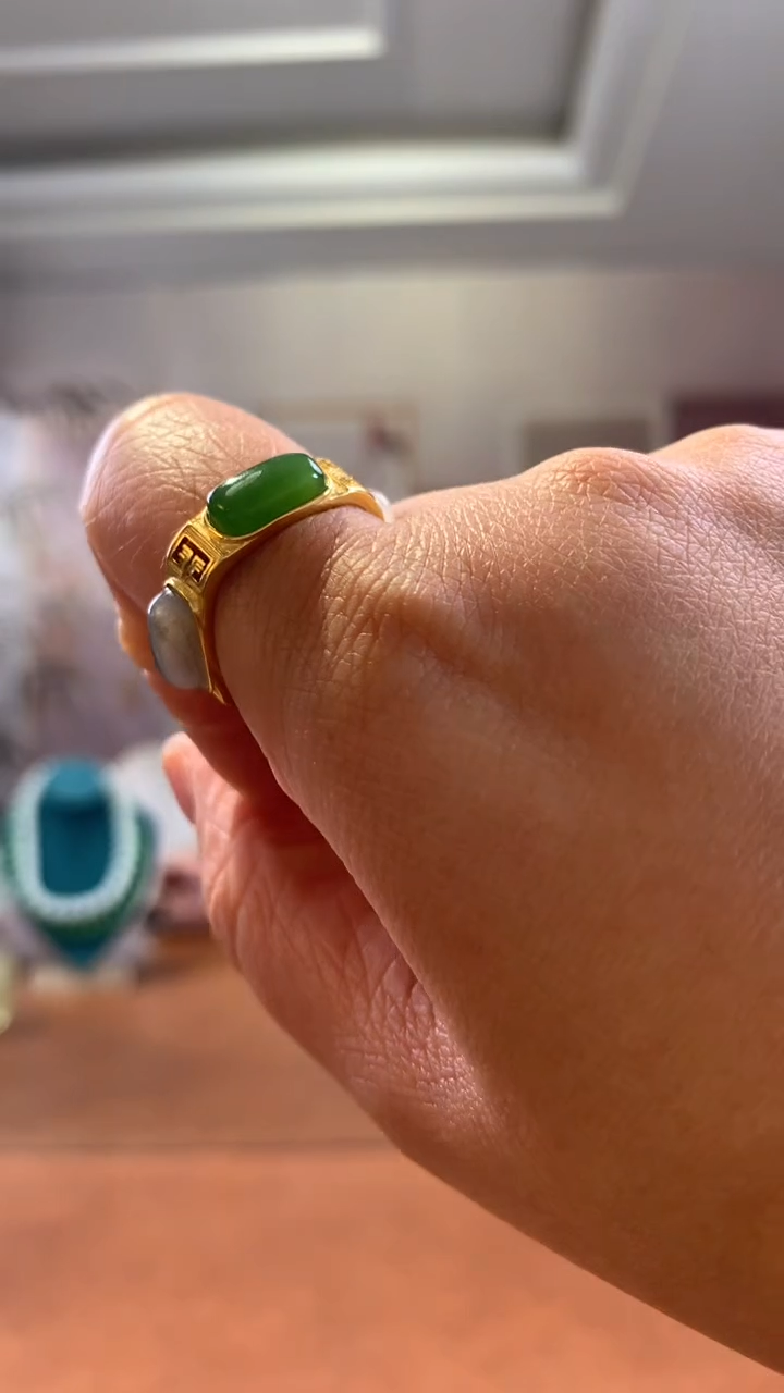 银S925镶嵌和田玉挂件四色银镶戒指