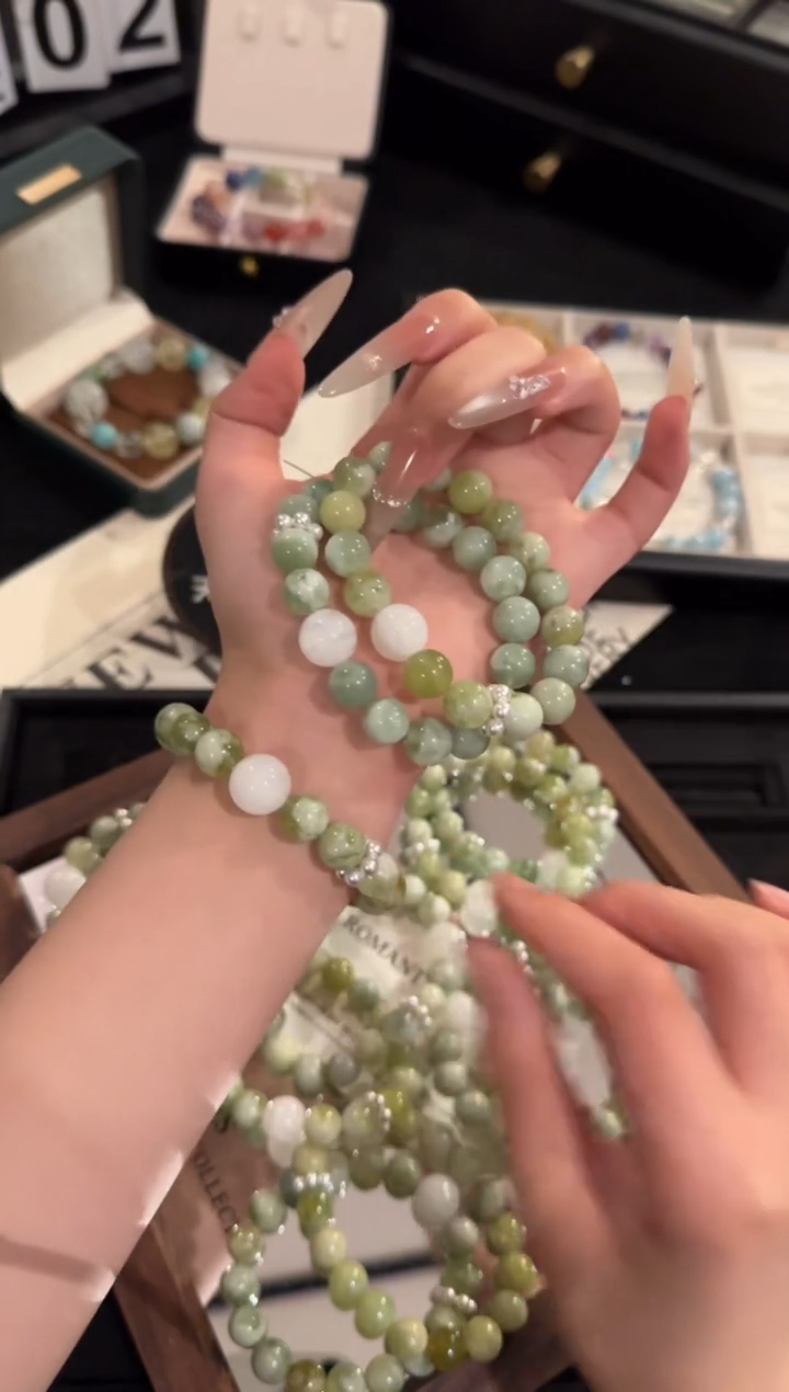 水晶手链合金青提奶盖岫玉x2195