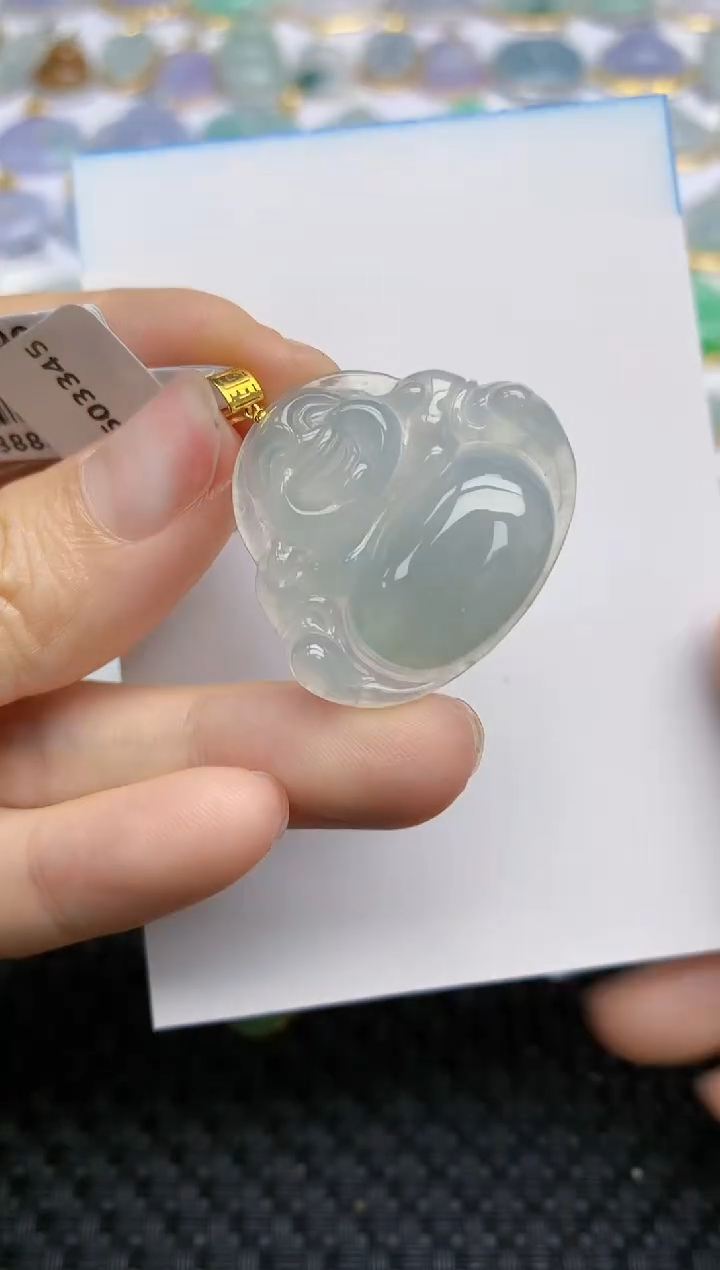 翡翠18K金镶嵌挂件天然翡翠A货