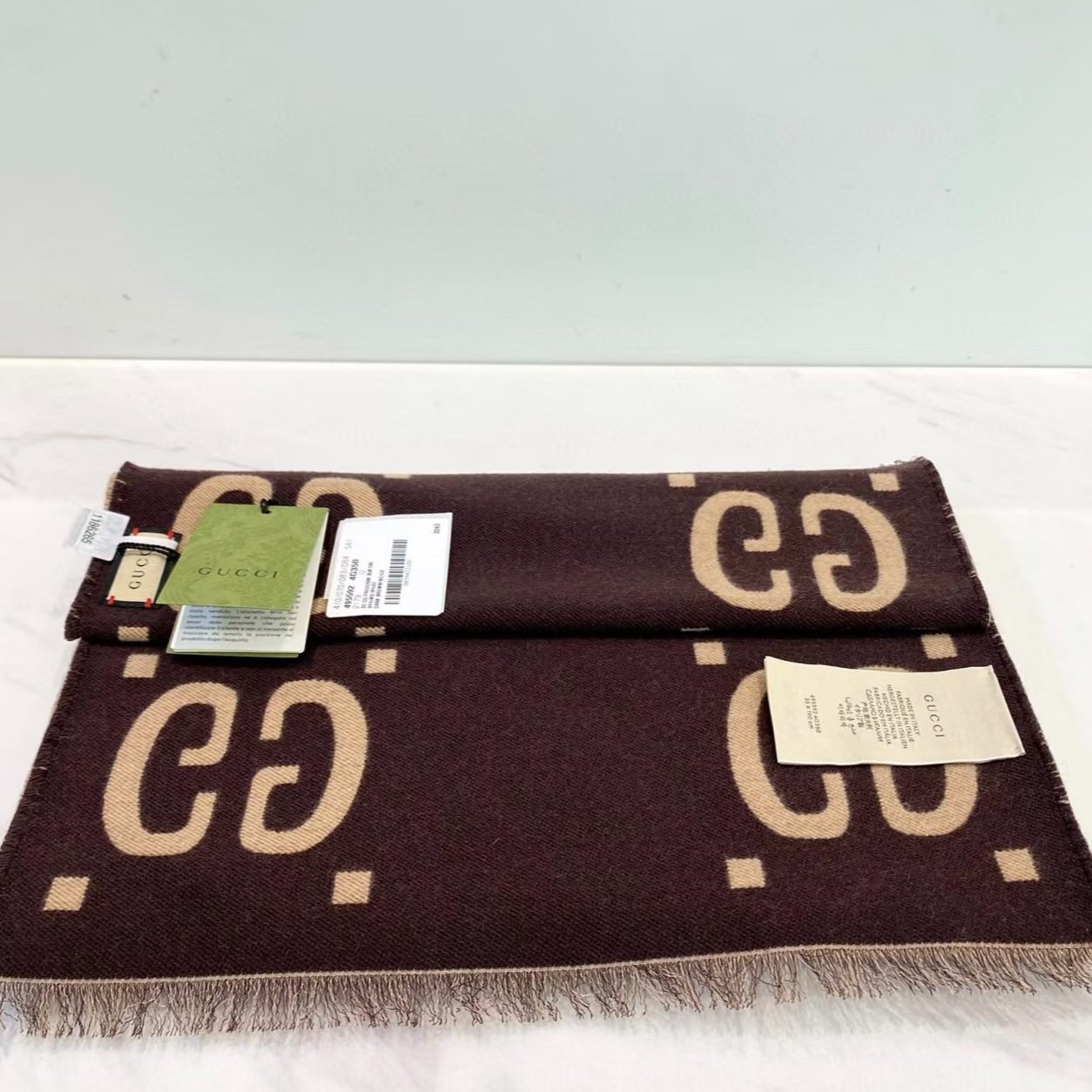 未使用 GUCCI/古驰 双G焦糖色围巾时尚保暖