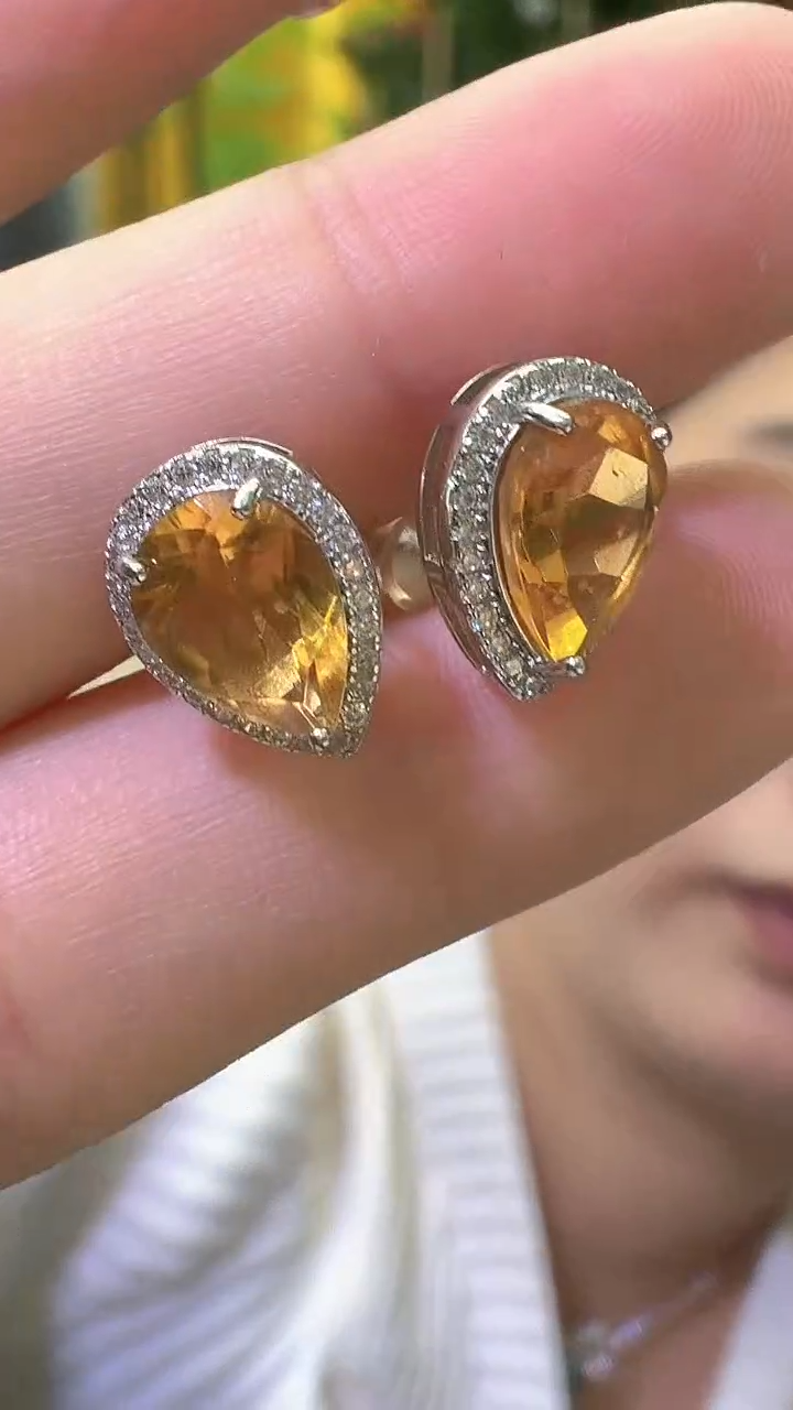 银S925镶嵌耳饰黄晶黄水晶耳钉
