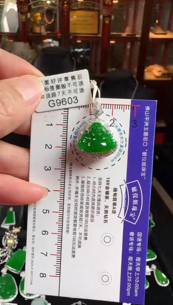 颈饰18K金镶嵌翡翠G9603冰绿佛公