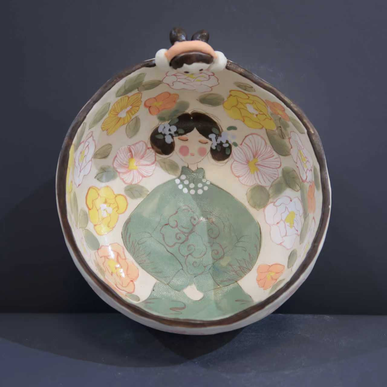 A058国风美女碗手工手绘创意碗