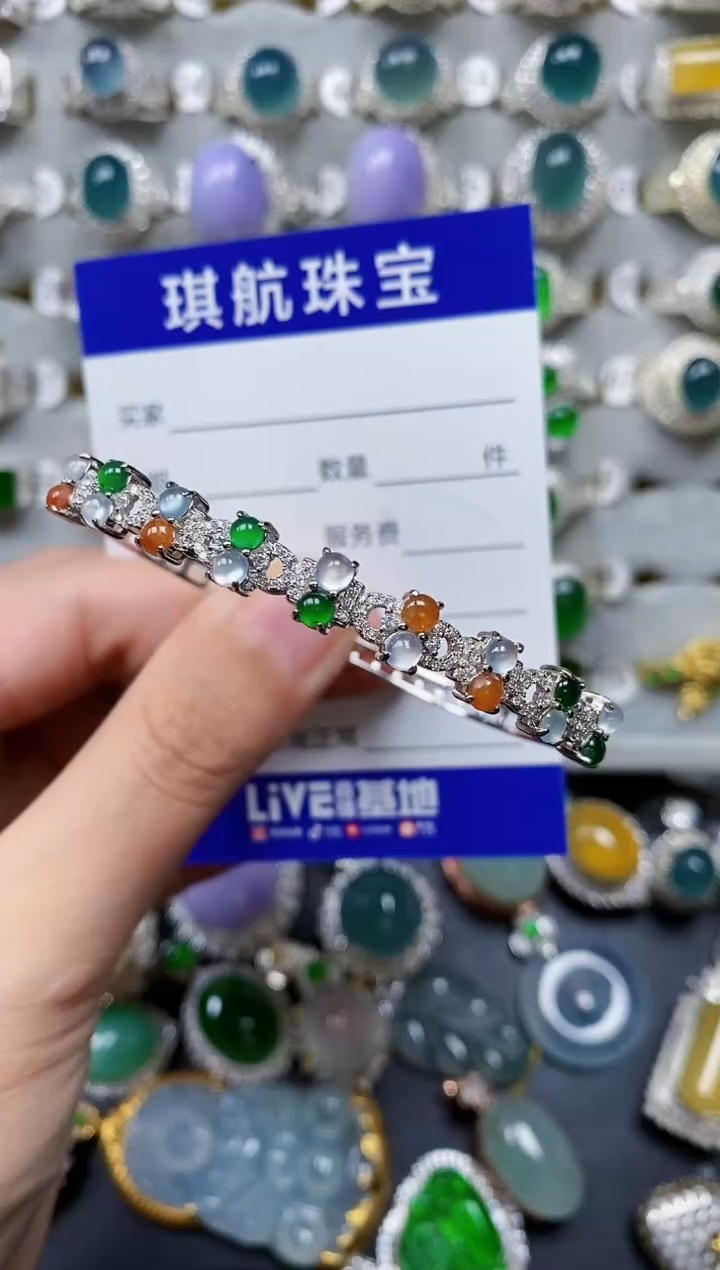 【闪购商品】翡翠手镯银S925镶嵌0666