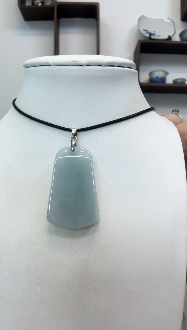 颈饰银S925镶嵌翡翠无事牌