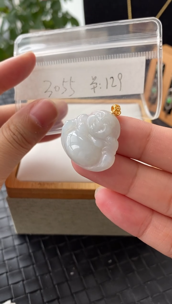 吊坠(不含链)银S925镶嵌翡翠FF3055