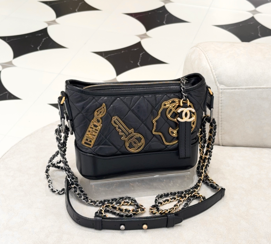 95新 Chanel/香奈儿 GGS香奈儿限量款徽章流浪小号黑金油47168686