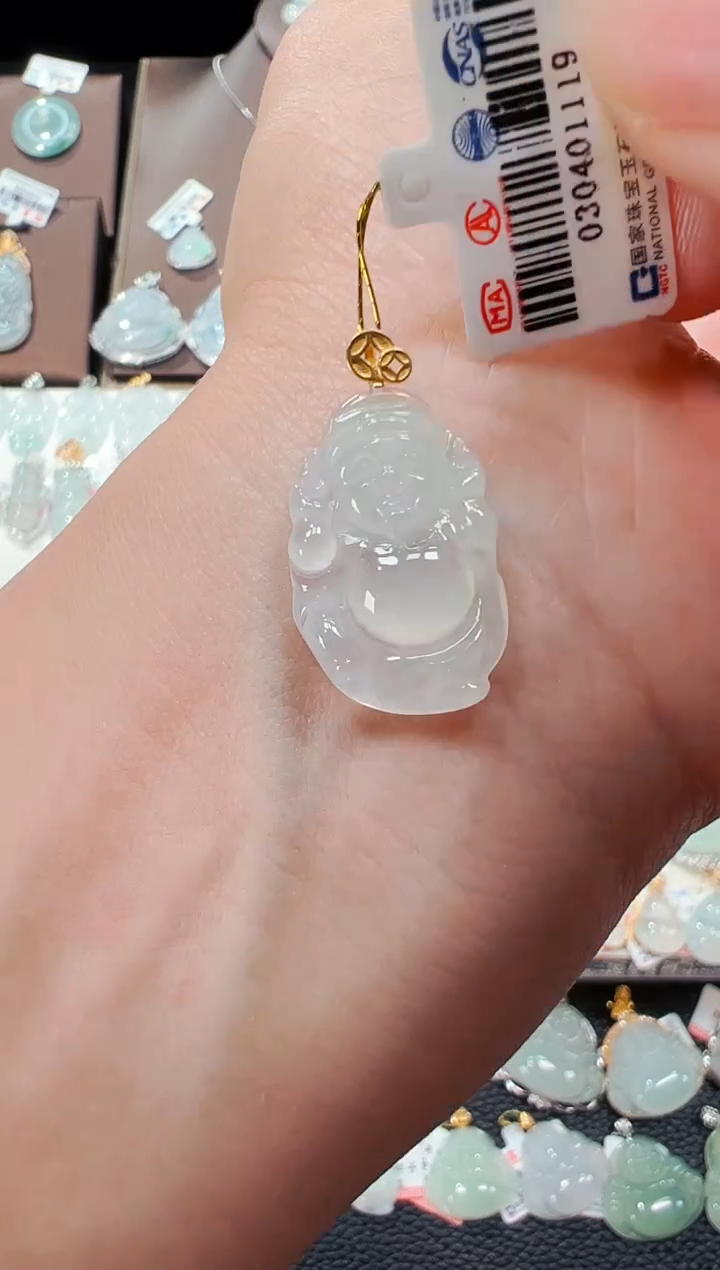 【闪购商品】翡翠吊坠(不含链)18K金镶嵌财神爷吊坠119