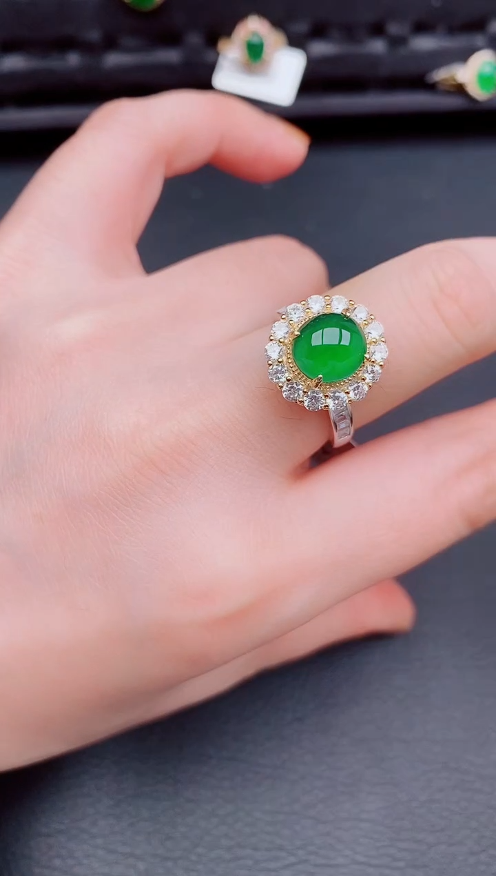 【闪购商品】翡翠戒指银S925镶嵌天然a货翡翠177