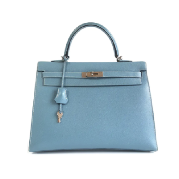 99新 Hermes/爱马仕 小花6枫kelly 35 牛仔蓝 银扣 ep皮包