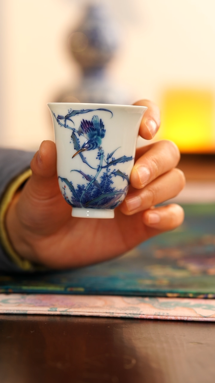 【闪购商品】望玉斗彩单翠闻香杯