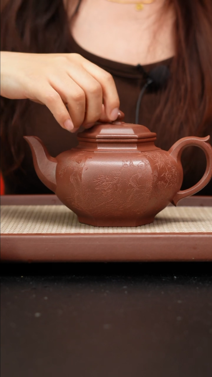 【闪购商品】紫砂茶壶底曹清六方笑樱刻绘520