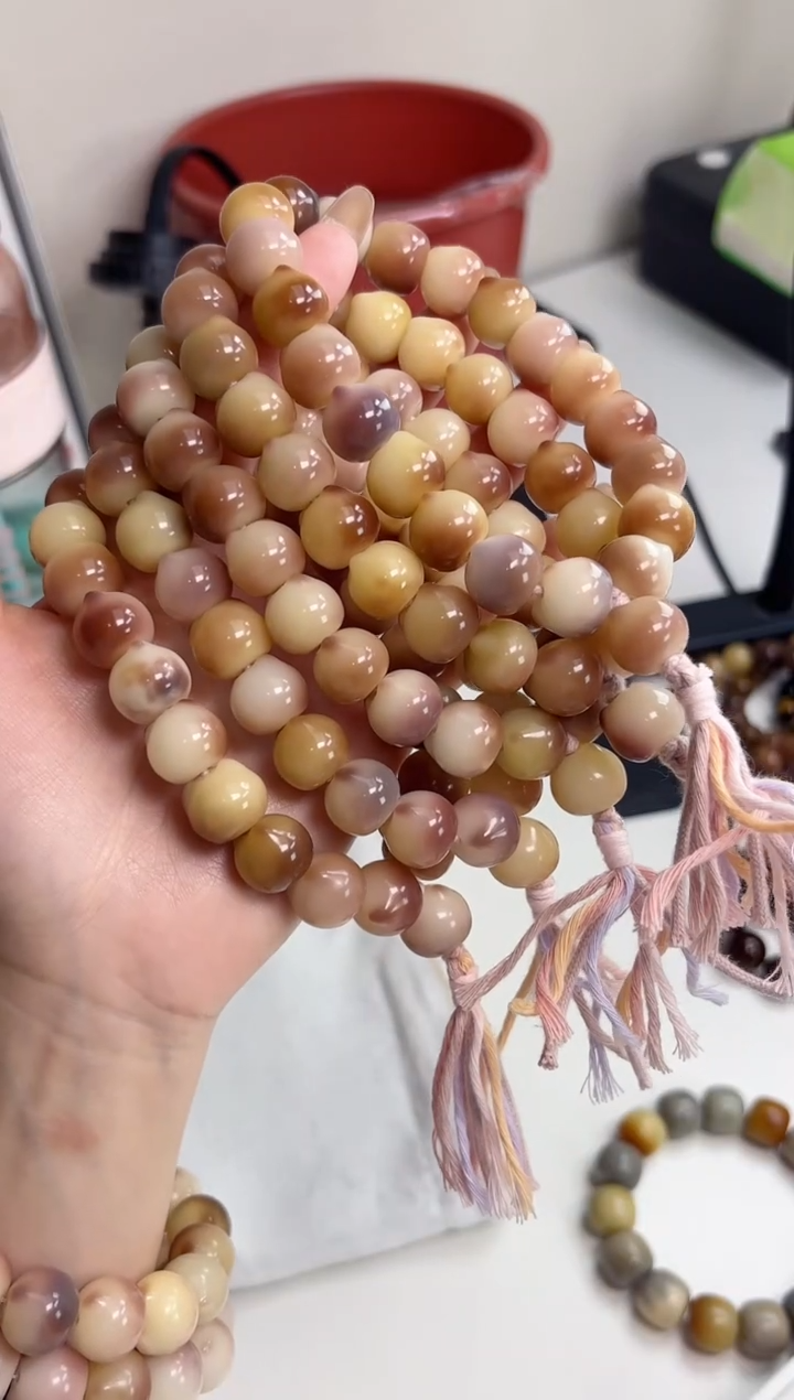 手串菩提根/象牙果f28紫美人水蜜桃玉化猫猫头14mm手持