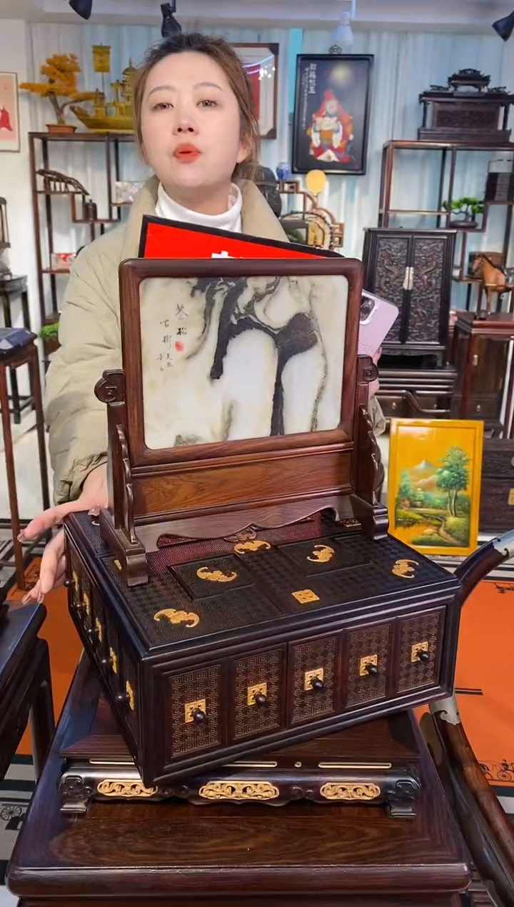 【闪购商品】红酸枝木类端景台大红酸枝屏风