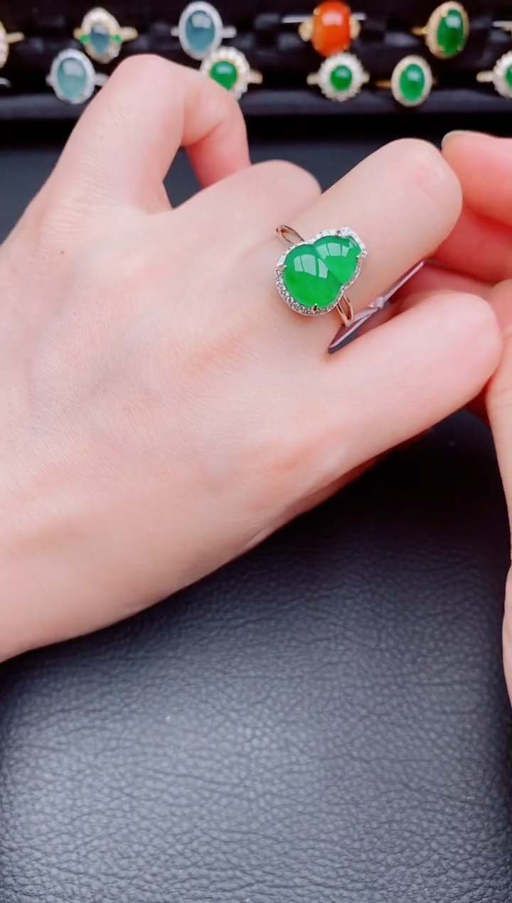 【闪购商品】翡翠戒指银S925镶嵌天然a货翡翠38