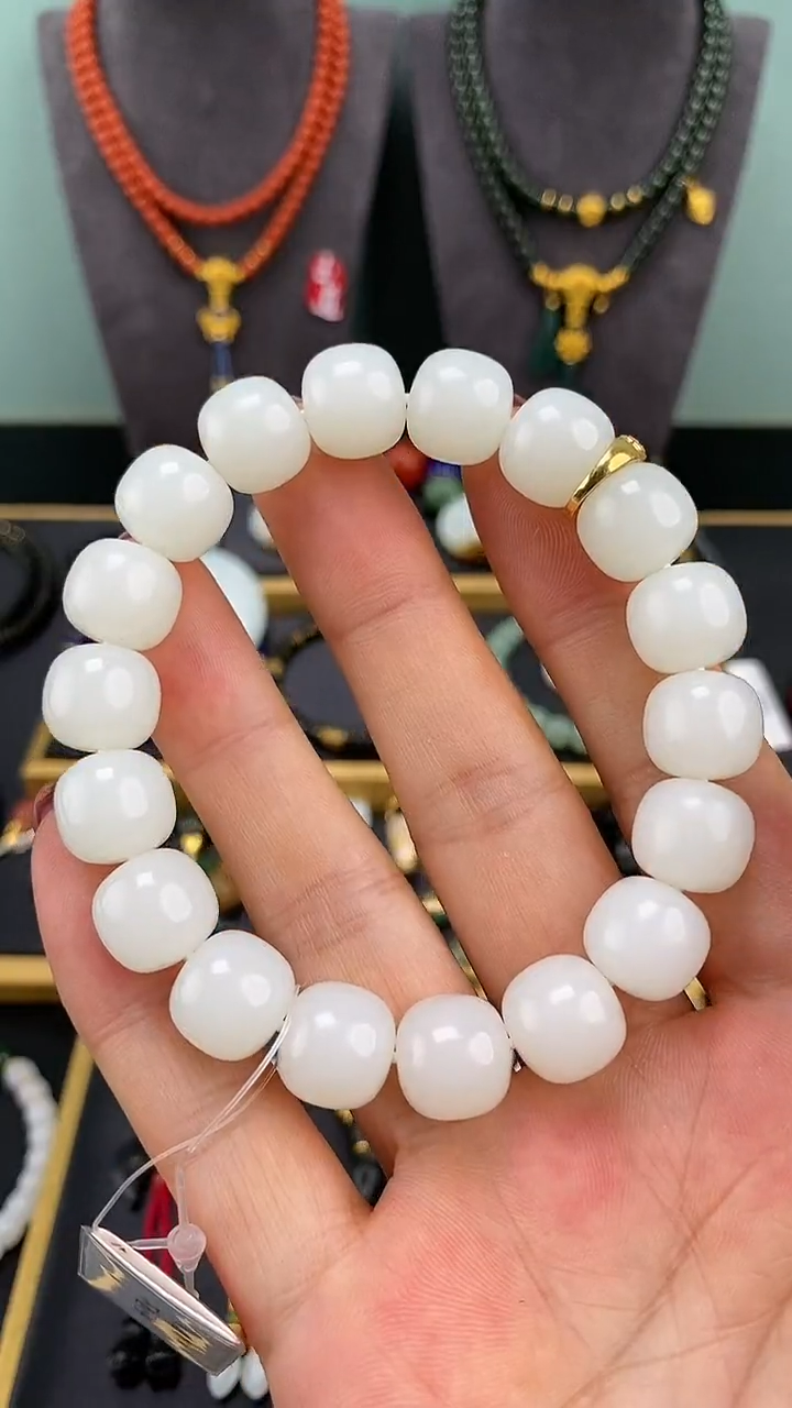 【闪购商品】和田玉-未镶嵌12mm白玉老型手串