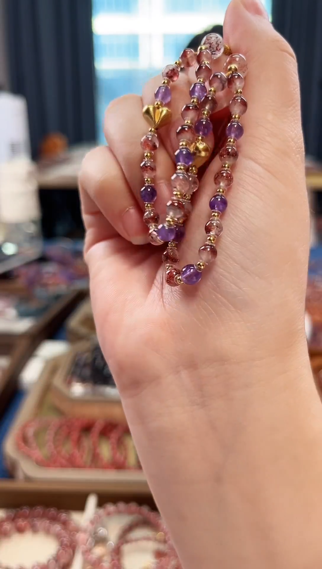 未镶嵌手串水晶金草莓超七手机链4mm【多样性发一】