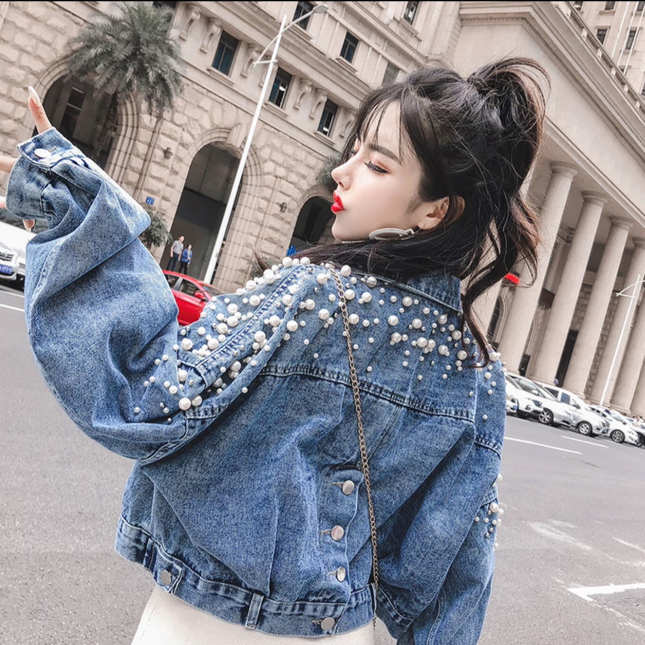 春秋新款韩版宽松蝙蝠袖流苏短款网红同款牛仔外套女学生潮