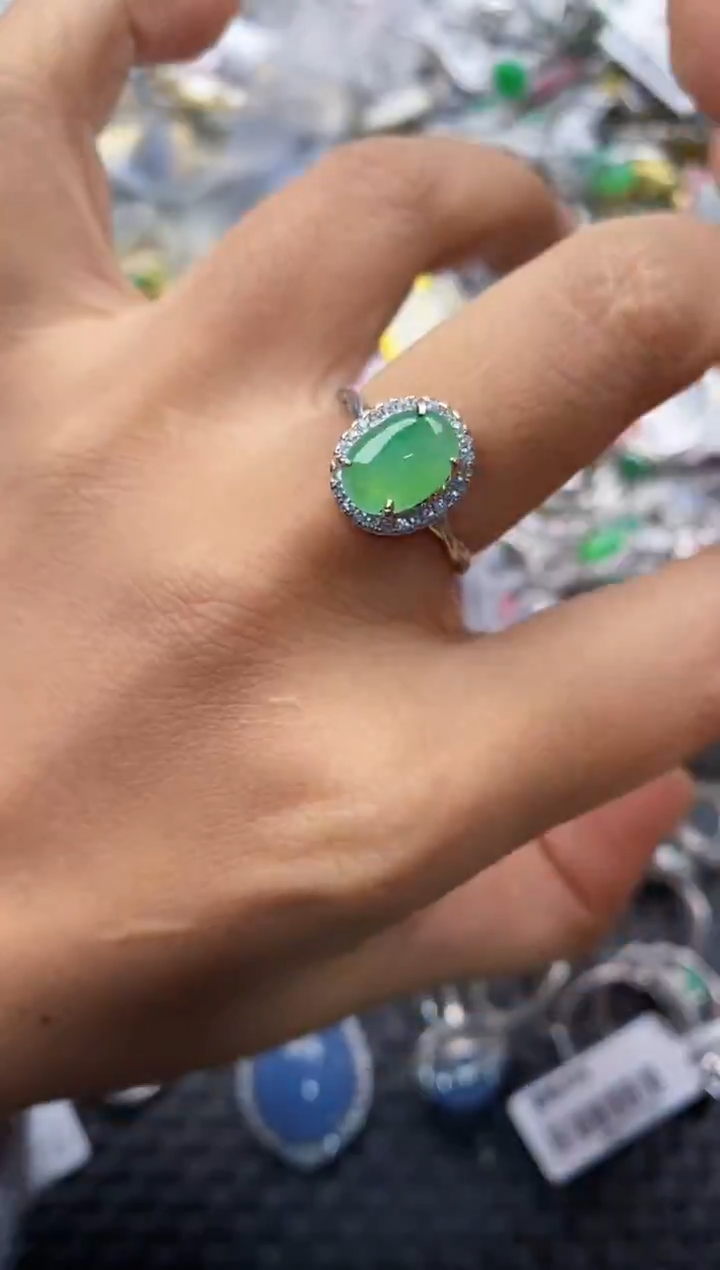 银S925镶嵌戒指翡翠555     1