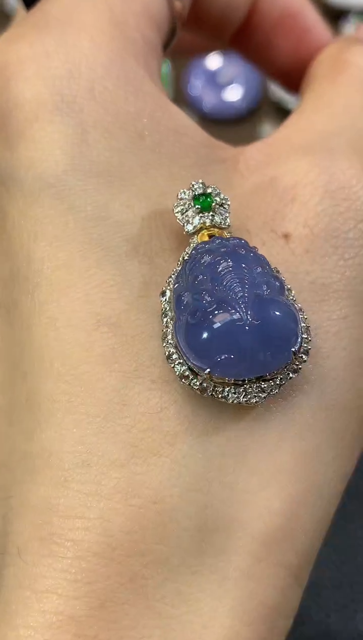 吊坠(不含链)18K金镶嵌翡翠D29紫货有一定色差