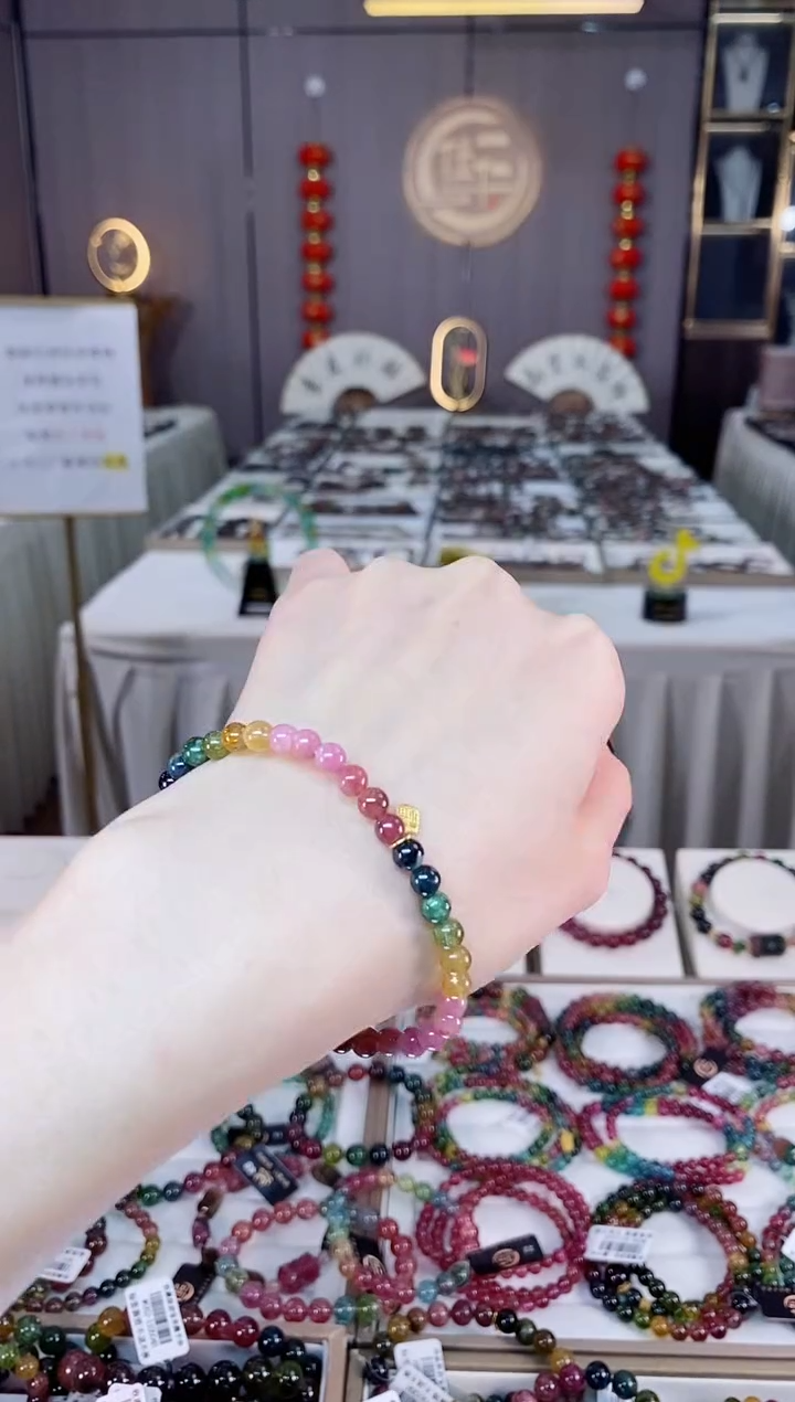 未镶嵌老矿碧玺色标彩虹单圈手串5mm+碧玺dan多样性发货一条