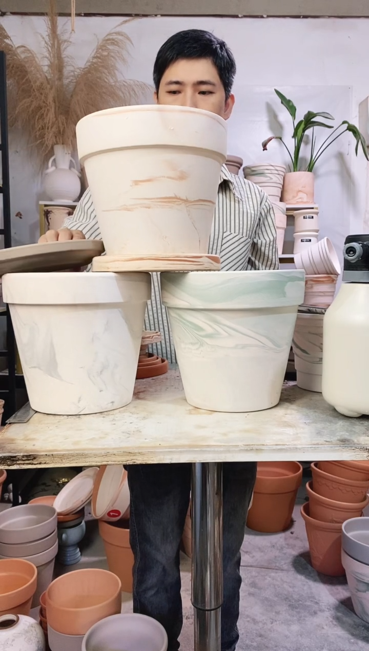 23*21陶盆3色组合 3盆3托  玛奇朵托盘