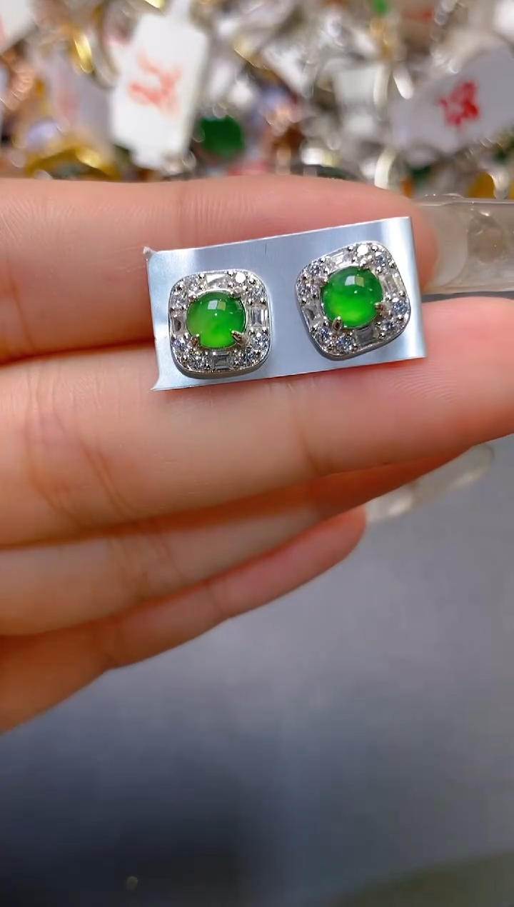 【闪购商品】翡翠耳饰银S925镶嵌天然A货翡翠1