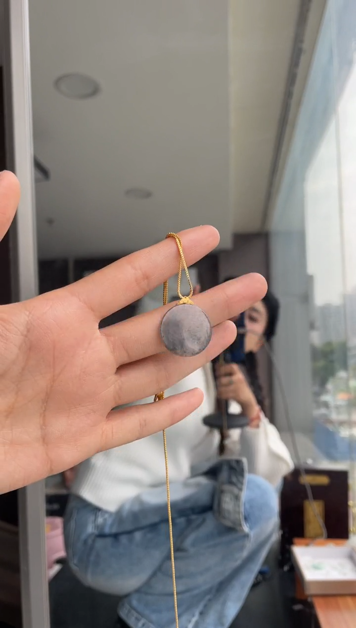 吊坠(不含链)18K金镶嵌翡翠天然缅甸A货翡翠