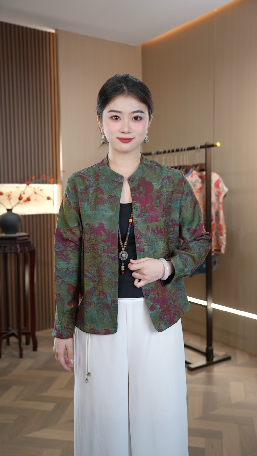 [千里江山-双面穿外套]中式高档暗纹双面提花双面穿外套