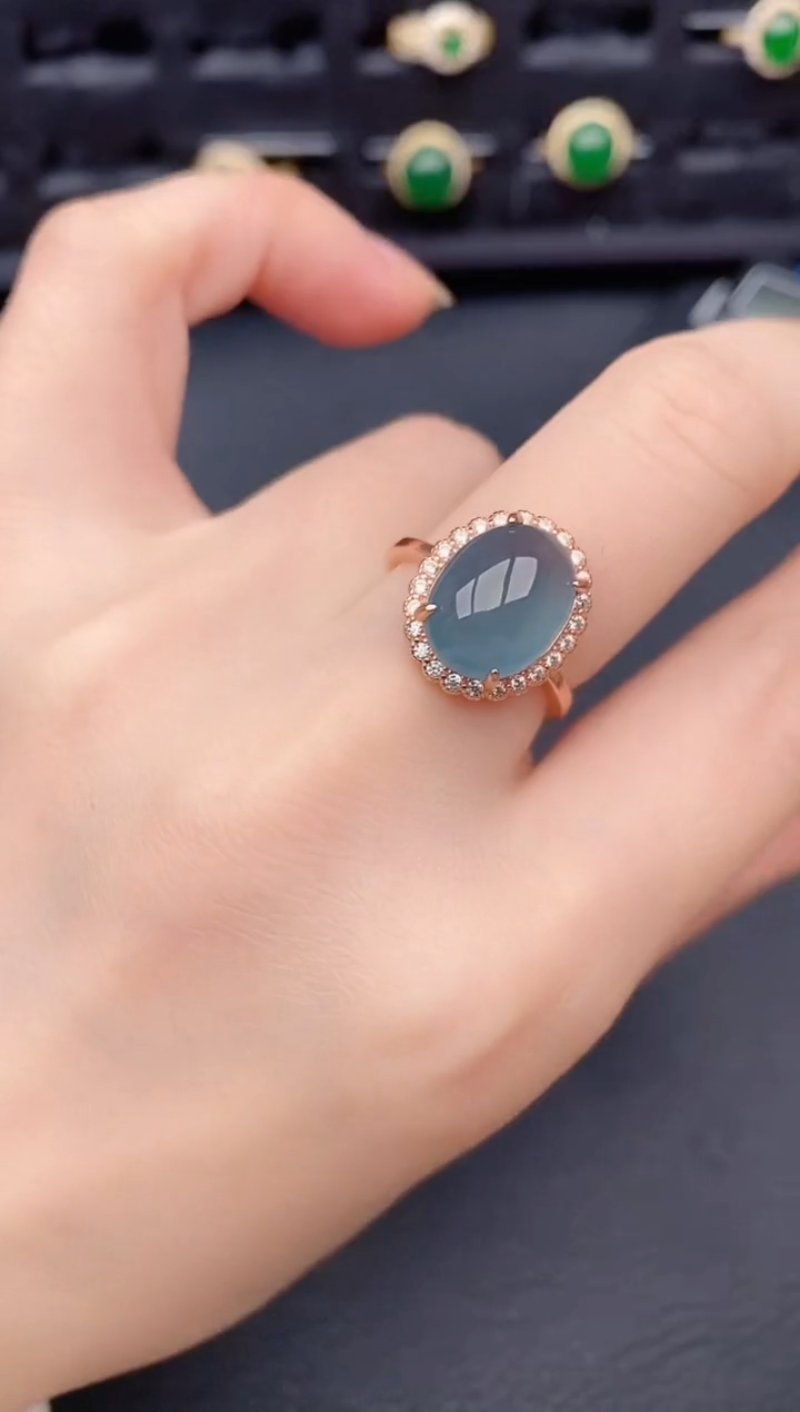 银S925镶嵌戒指翡翠天然a货翡翠187