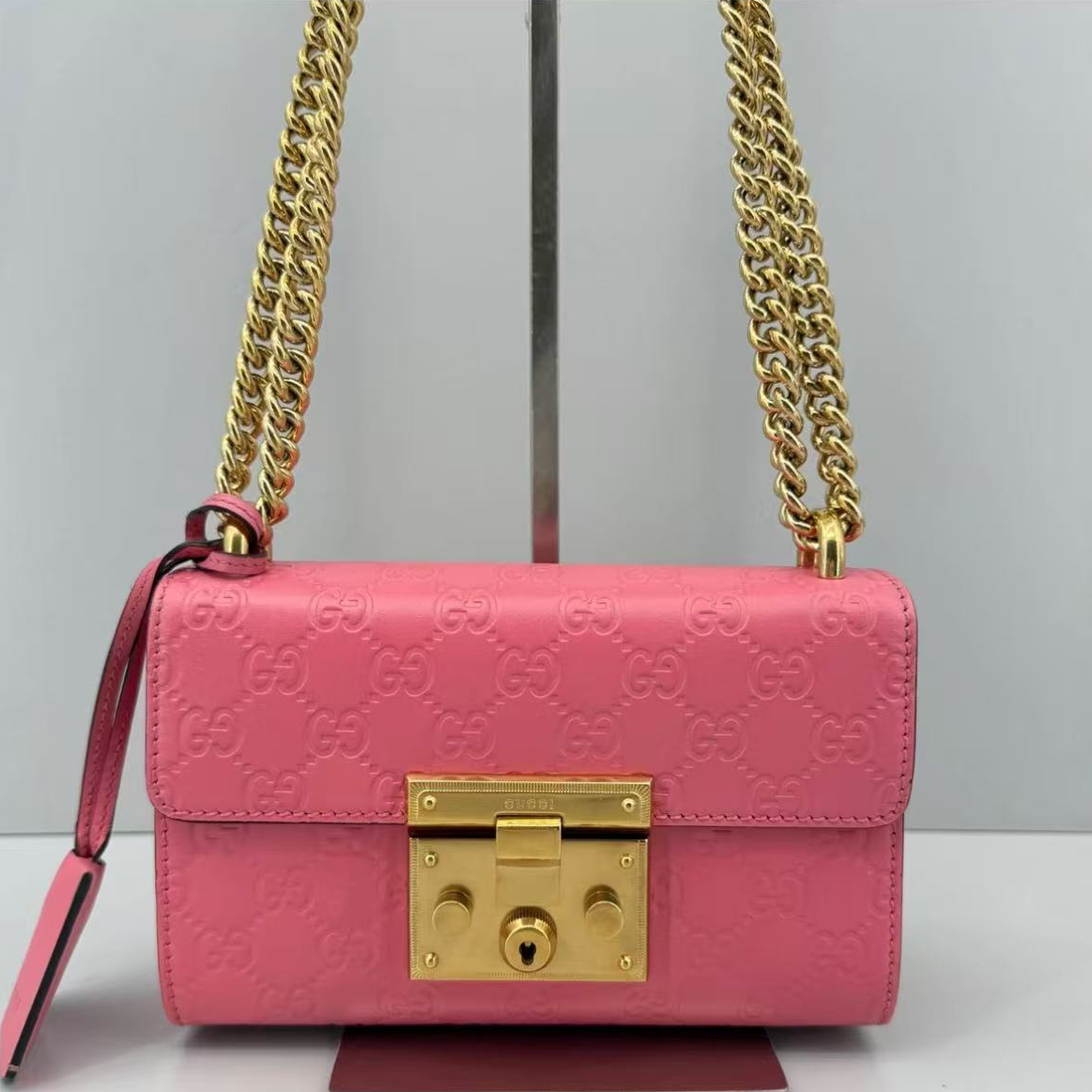 95新 GUCCI/古驰 思斯专属 古驰粉色padlock单肩包THCI2988