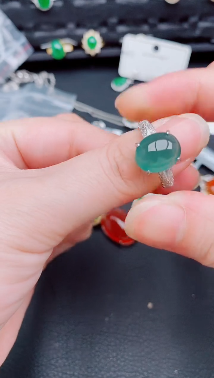 【闪购商品】翡翠戒指银S925镶嵌天然a货翡翠326