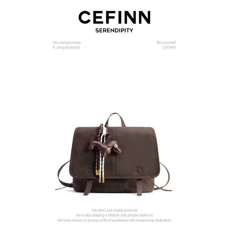 CEFINN 双根双明线复古风中性风双肩包多功能潮流时尚斜跨包