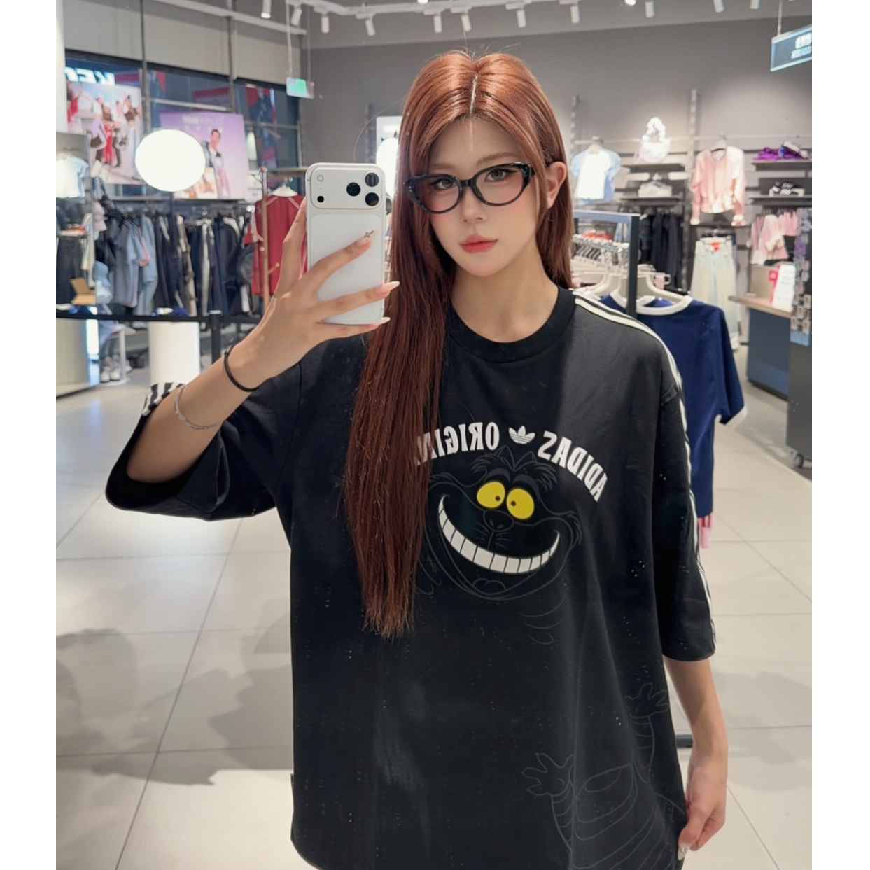 adidas/三叶草迪士尼柴郡猫联名情侣款时尚百搭运动短袖T恤KX5312