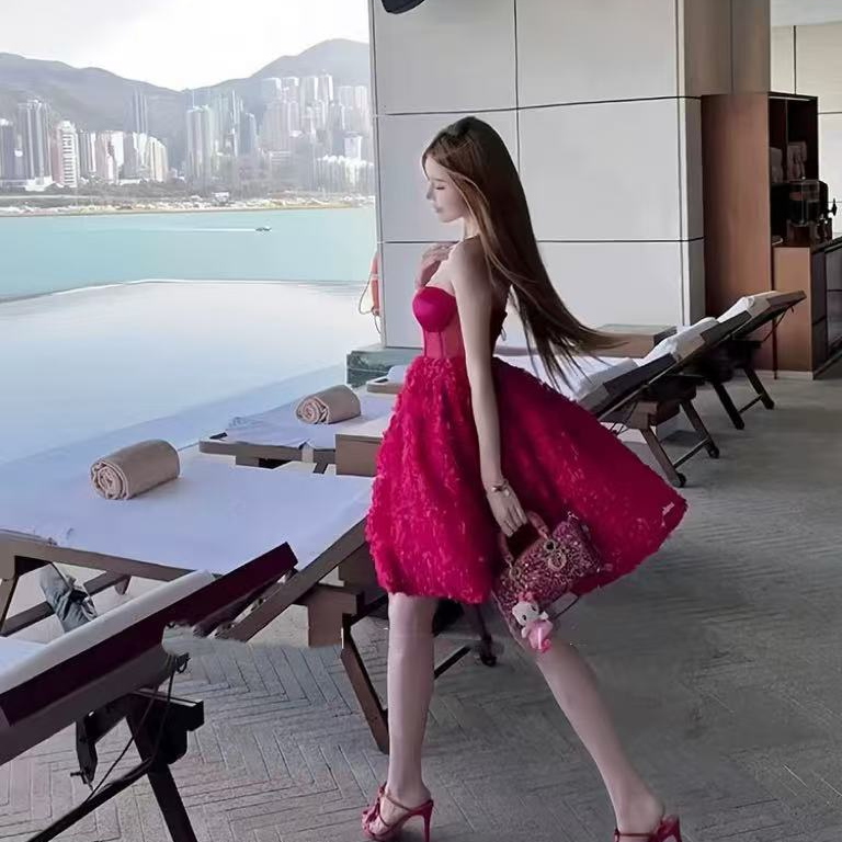 梦梦 MENGMENG｛新款气质收腰重工抹胸蓬蓬a字抹胸连衣裙}