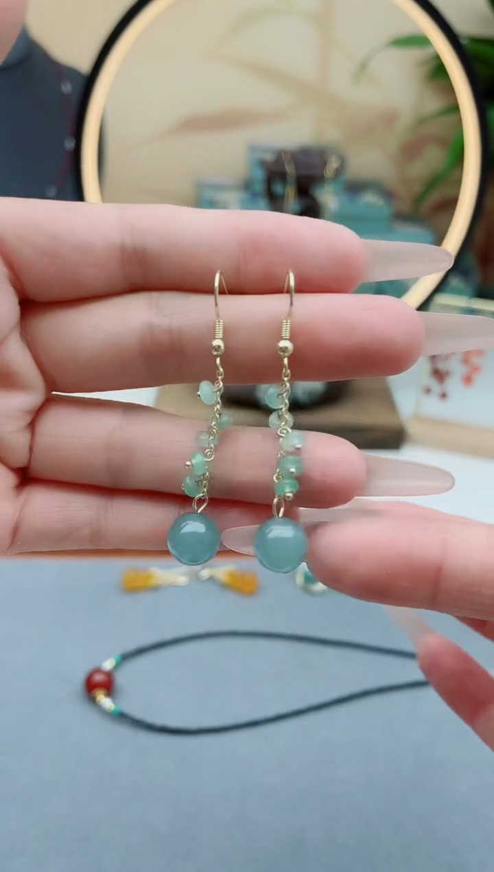 东陵石银S925镶嵌耳饰520