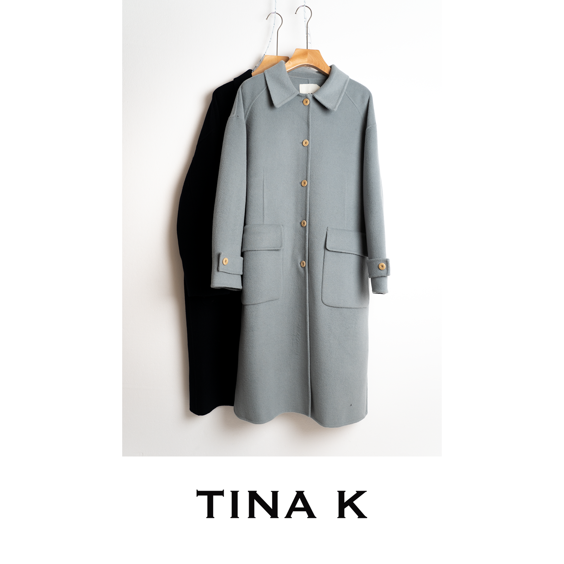 TinaK秋冬女士绵羊毛外套长款时尚毛呢大衣DY225546