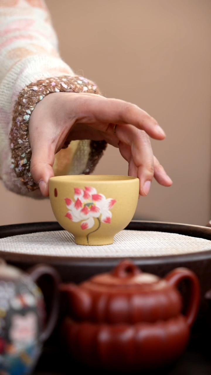 茶壶紫砂本山绿小碗杯彩荷