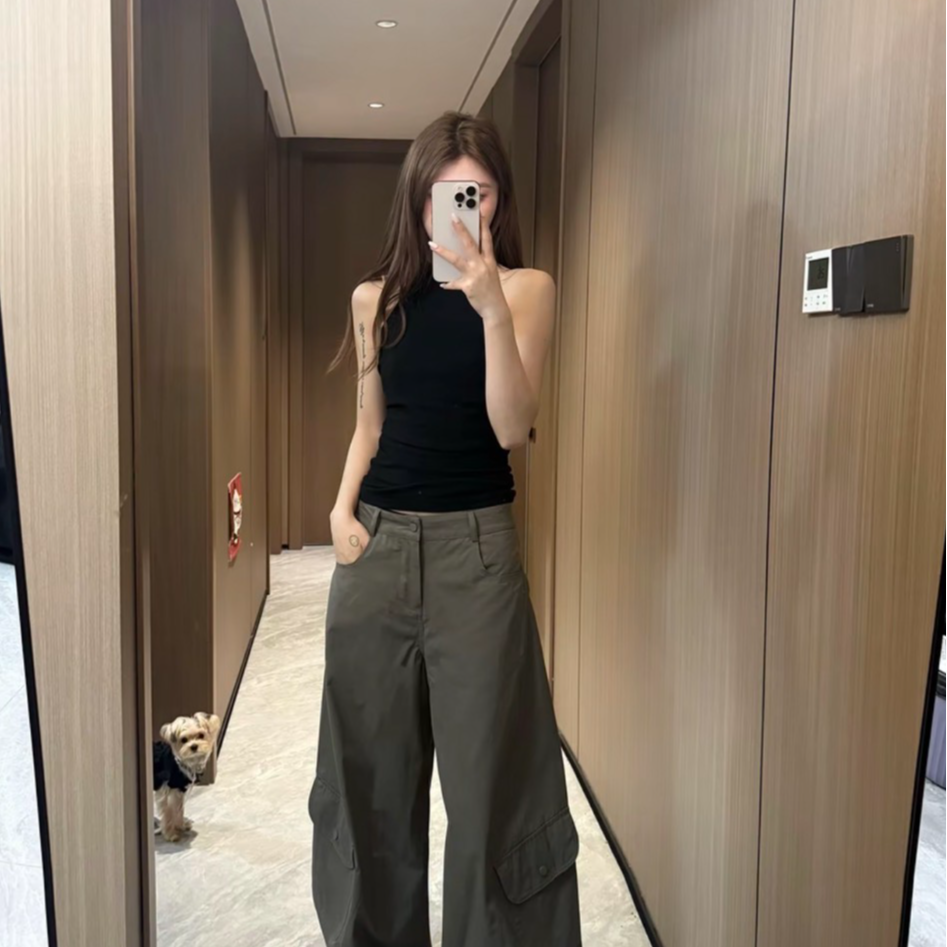 时尚潮流白色工装裤女秋季美式辣妹休闲裤宽松百搭拖地裤子1888