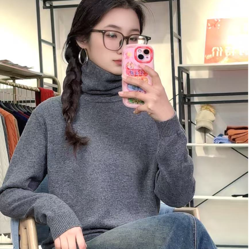 【KVSS品牌纱线】秋冬女款100%纯山羊绒高领打底衫堆堆领 