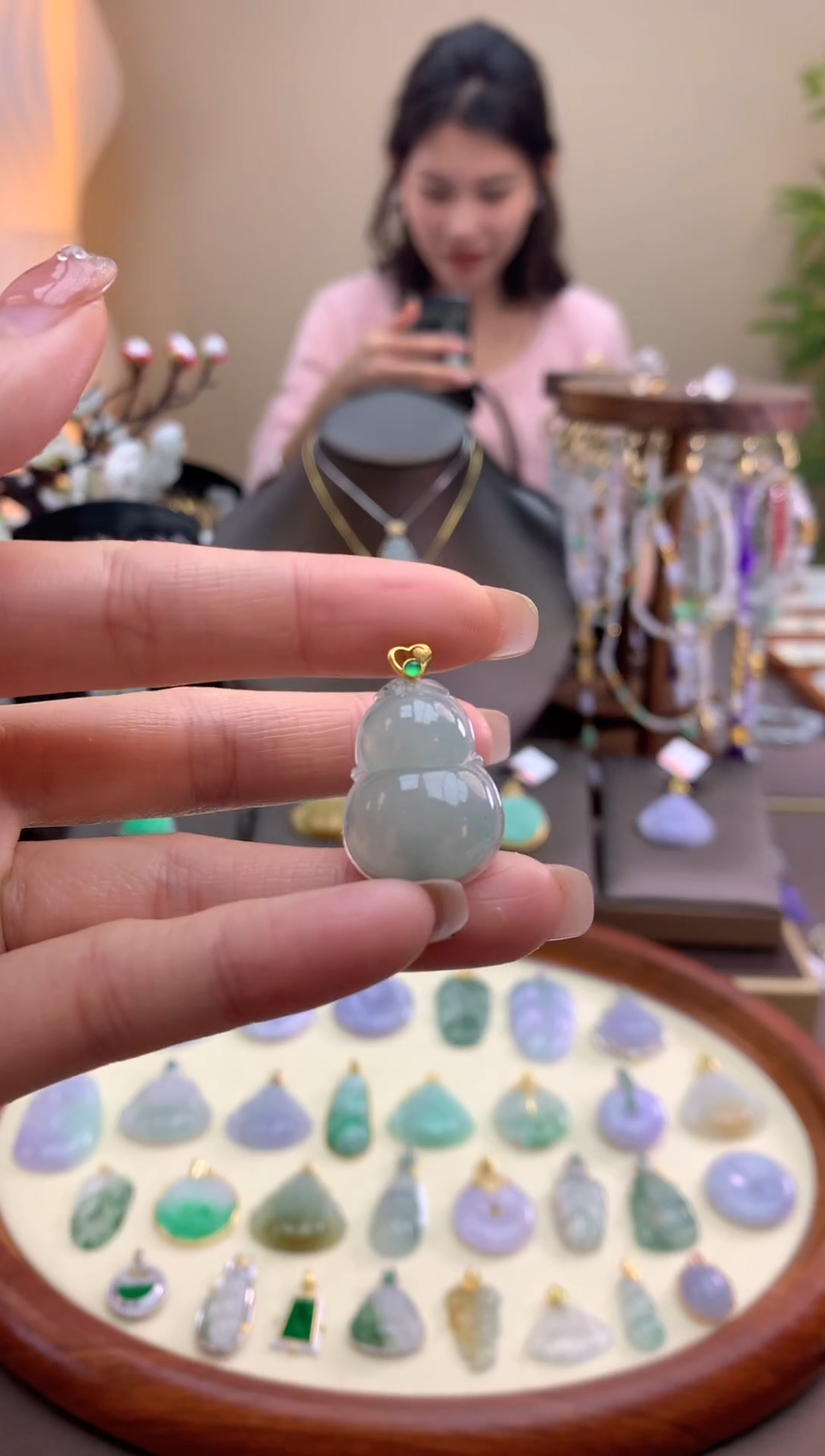 【闪购商品】翡翠颈饰18K金镶嵌葫芦