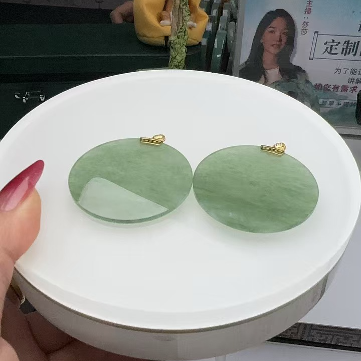 天然翡翠挂件翡翠圆无事牌18K金镶嵌@多样性发一件