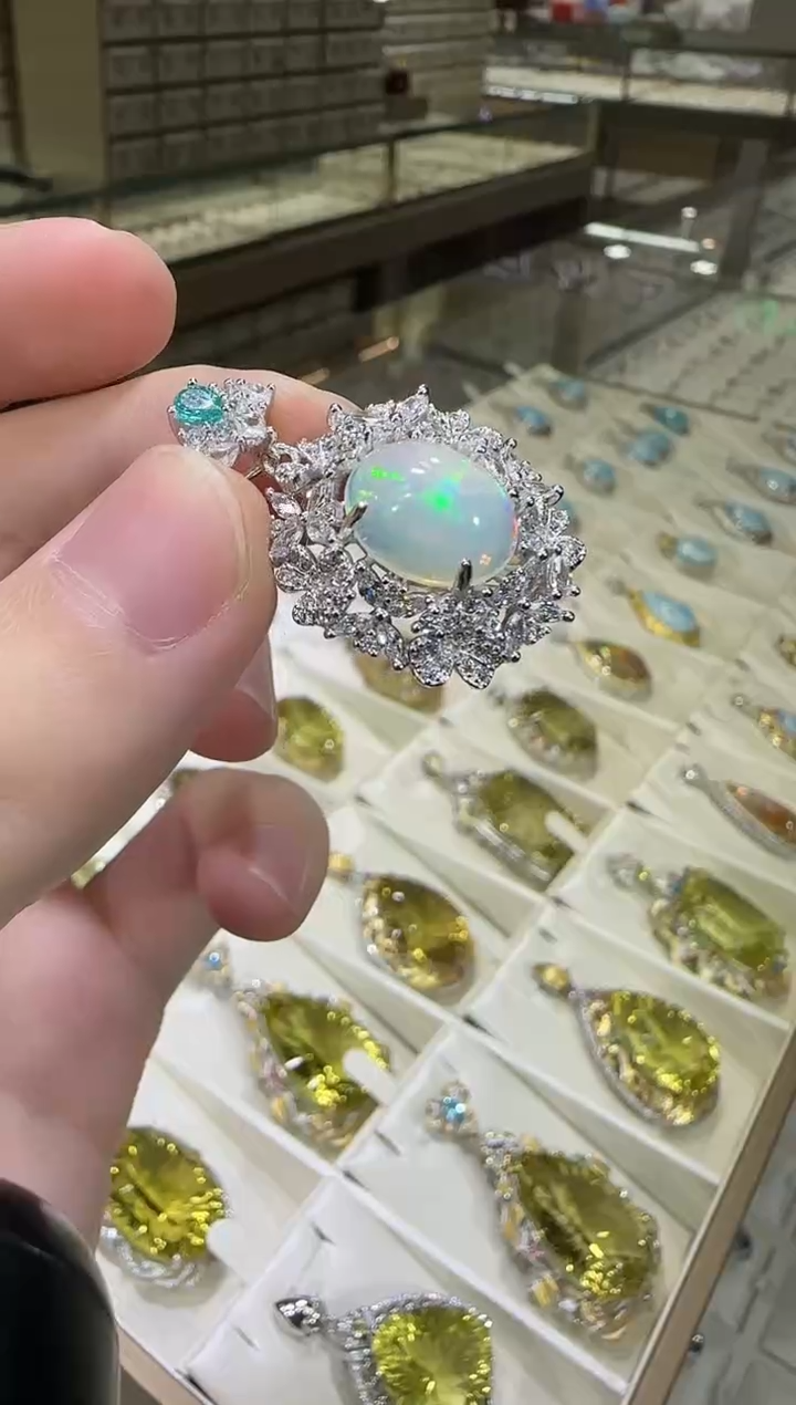 银S925镶嵌欧泊珠宝奇石9*11mm吊坠