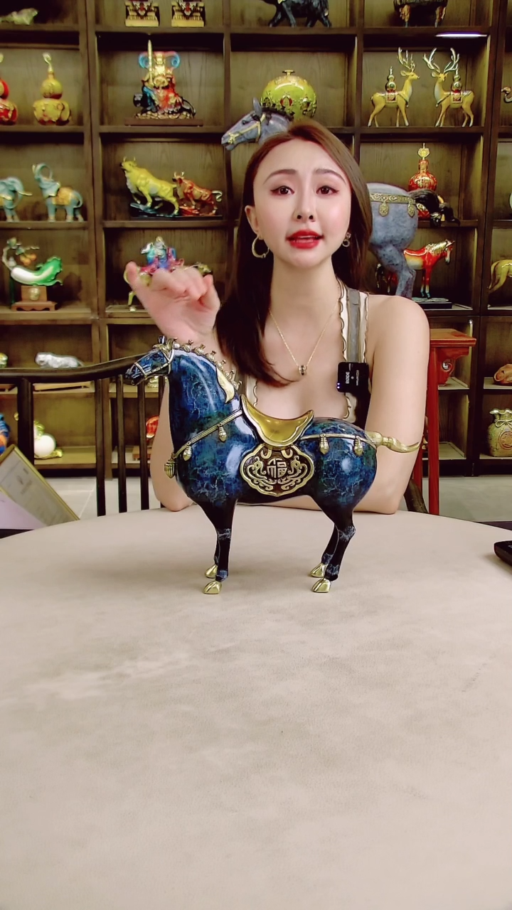 黄铜全黄铜摆件中号蓝色福马