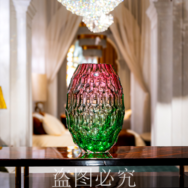 安桔美术馆【金红Caorle花瓶】AJ03112水晶琉璃餐桌岛台会客厅摆件