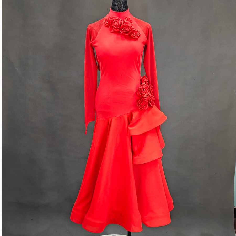 海云丹斯②新款交谊舞摩登舞新款立体花表演连衣裙HYL013