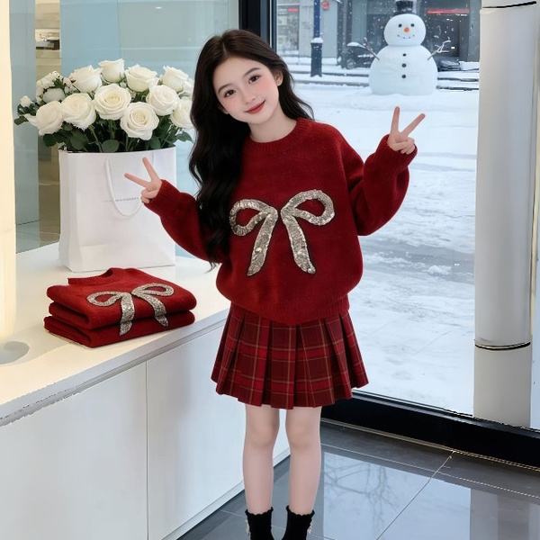 女童本命年毛衣秋冬2026新款红色儿童针织衫冬季加厚一体绒毛线衣