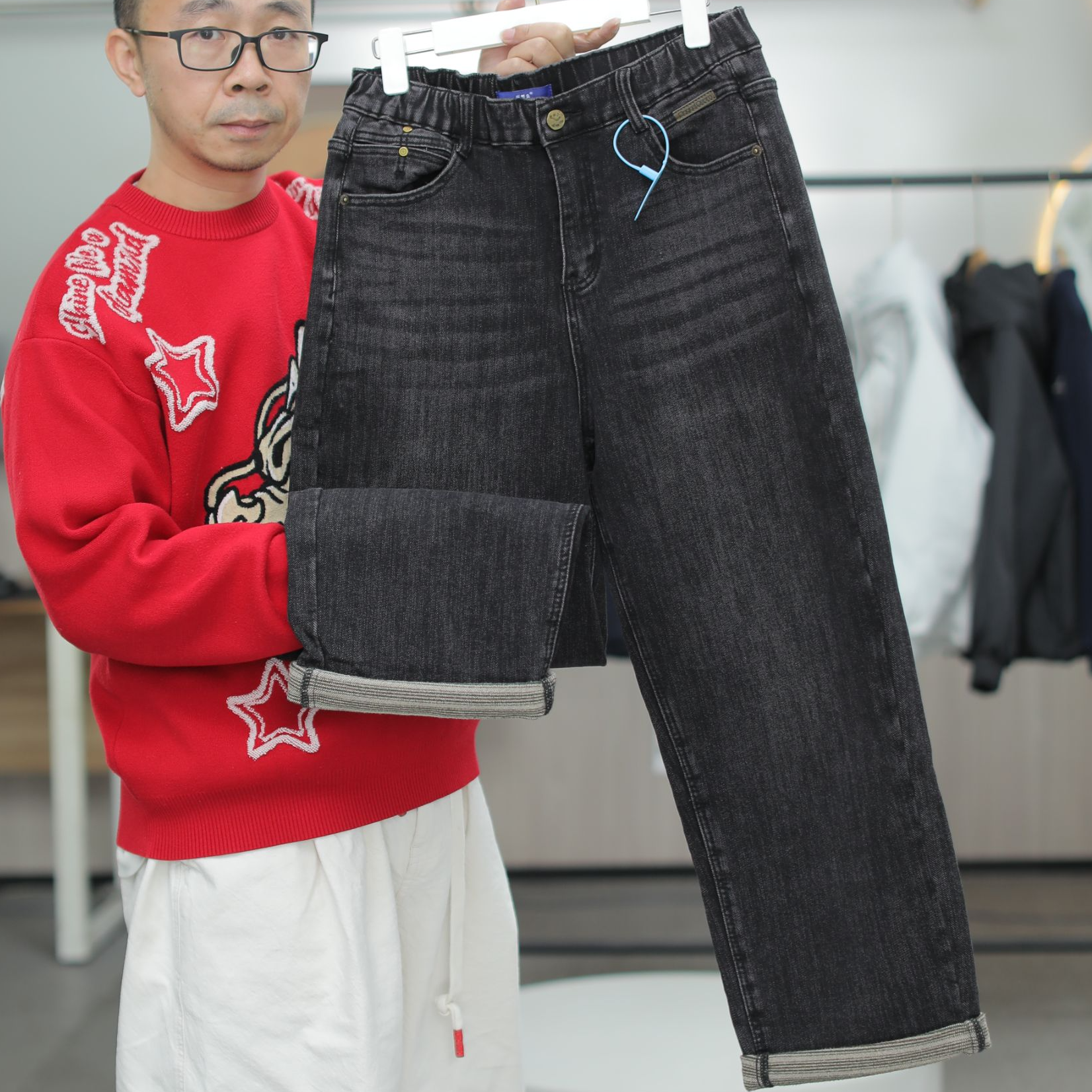 6172冬季胖mm大码加绒加厚高腰牛仔裤