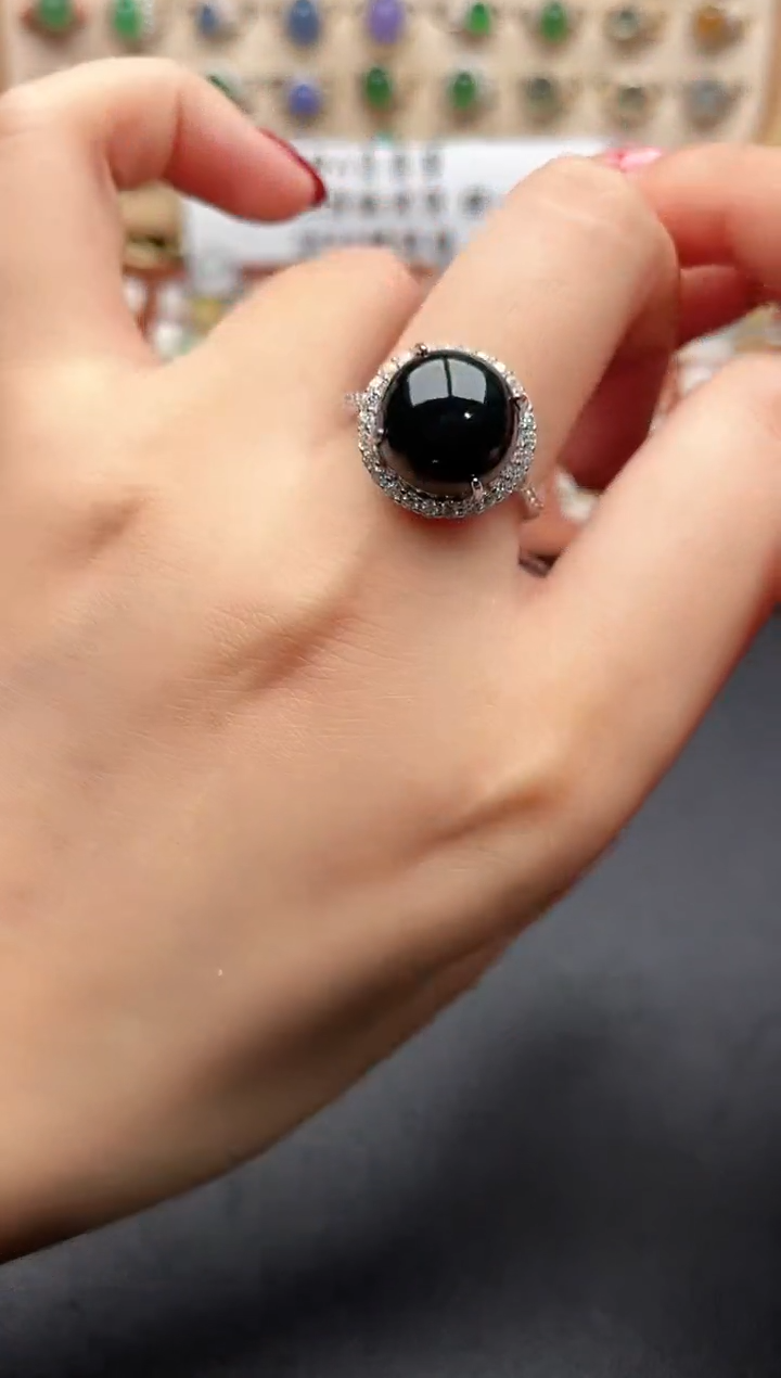 银S925镶嵌戒指翡翠一物一证一礼盒