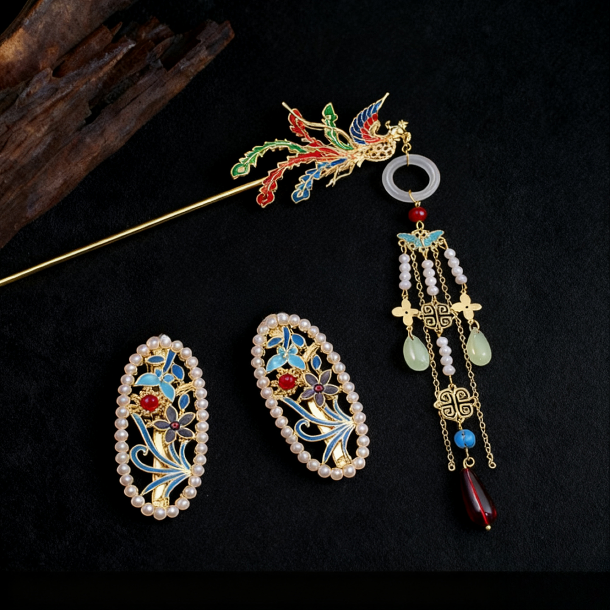 【凤簪珠华】古风套组边夹*2+发簪*1烧蓝古风汉服唐制配饰女A121